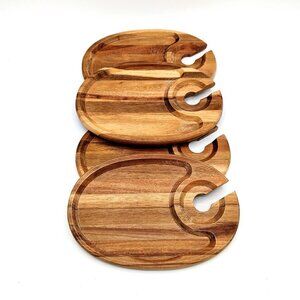 Set of FOUR Toscana Picnic Time Wine Stem WOOD Cheese Hors de Oeuvres Plates